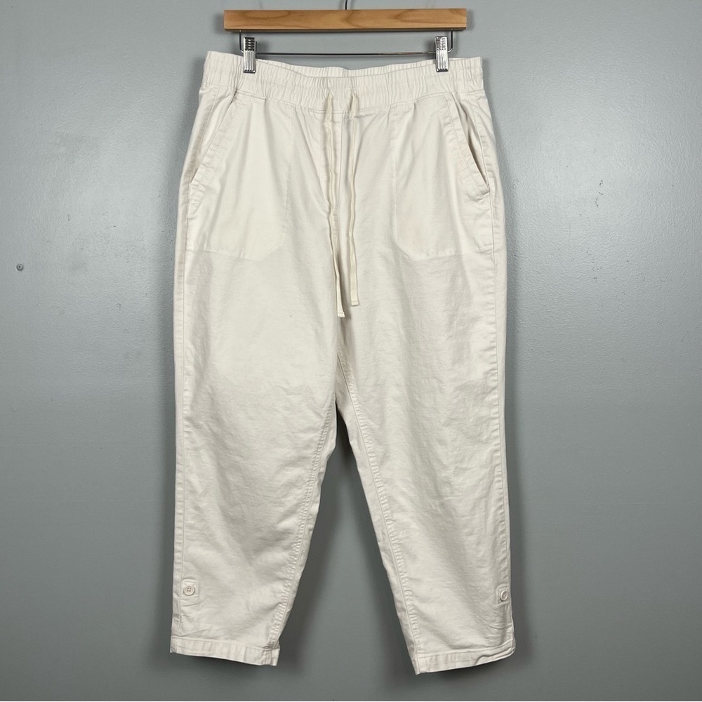 Talbots ivory pullon elastic drawstring waist cuffed crop pants, large petite.